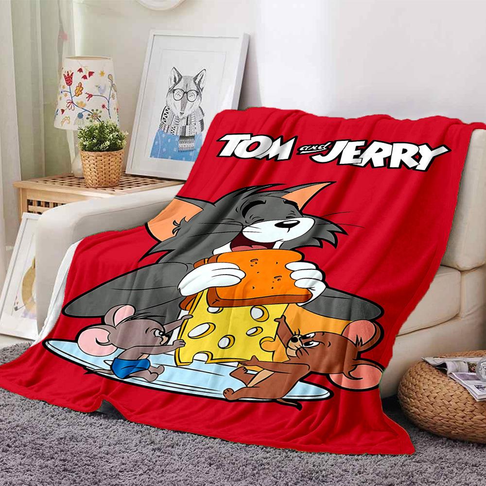 1pc Tom and Jerry Flannel Blanket Soft Warm Throw for Home, Office, Travel, All-Season Cozy Bedding GiftL1029