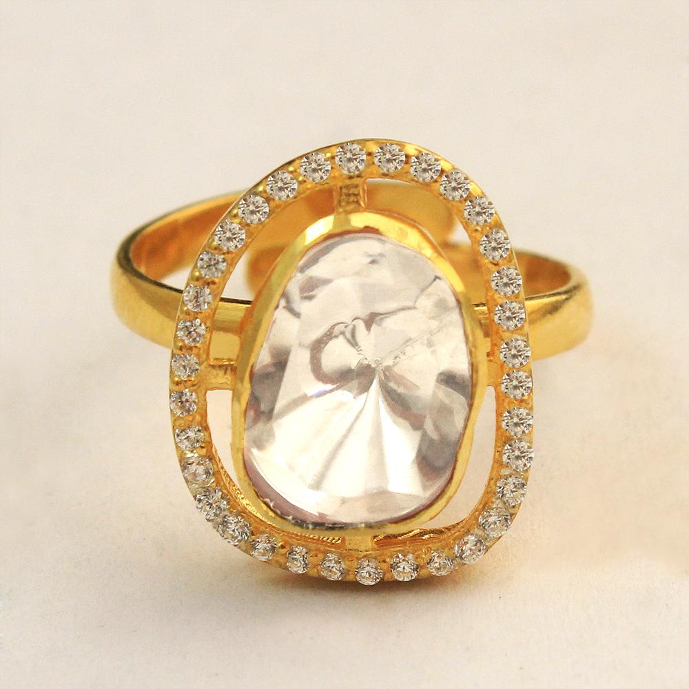 Позолоченное кольцо Kundan Polki из стерлингового серебра 925 пробы