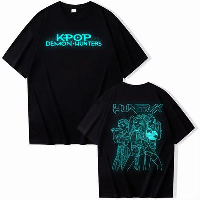 Женские футболки KPop Охотники на демонов Охотник на ведьм Воротник-стойка Короткий рукав Свободный топ Хлопковая футболка