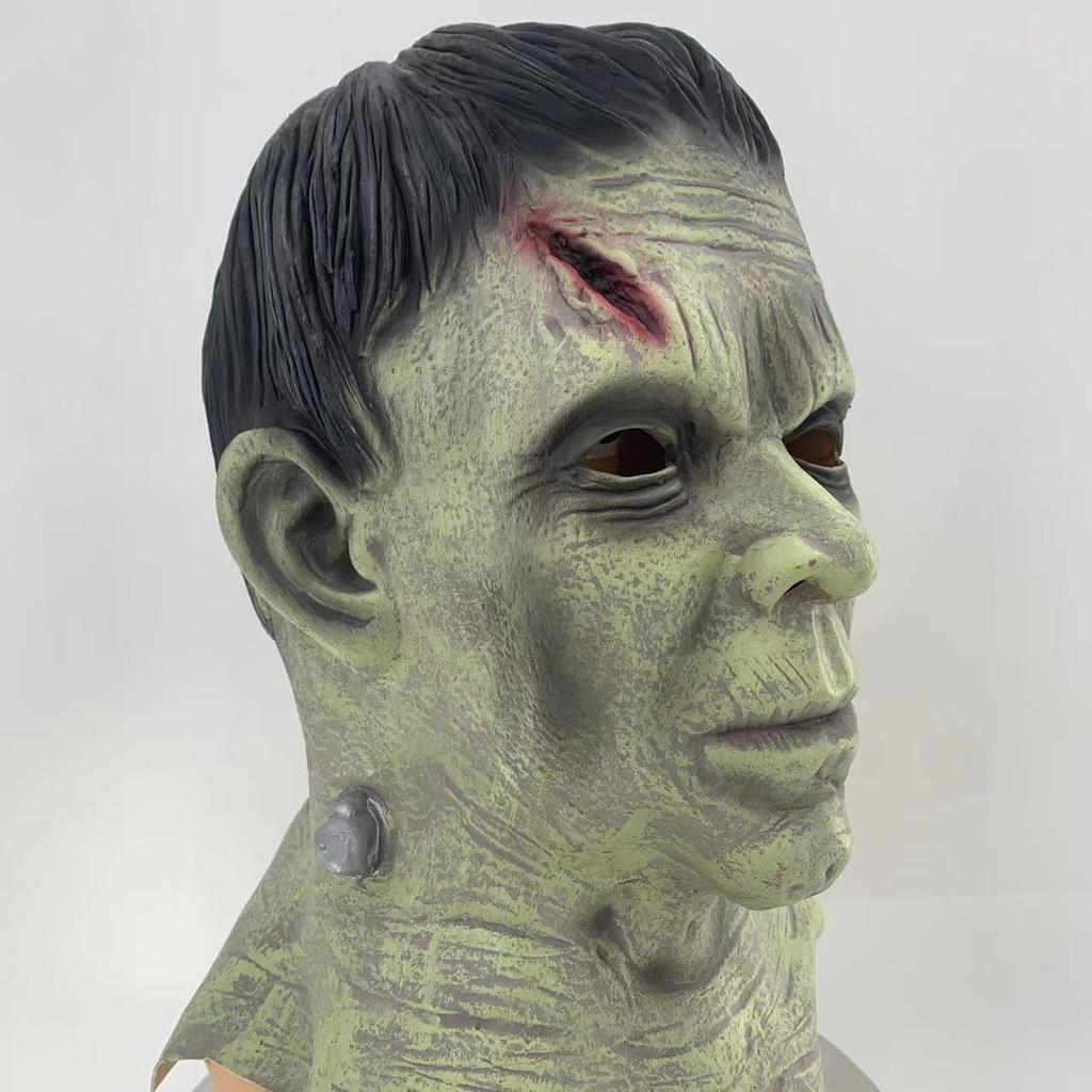 Frankenstein's headgear, mutated android, horror, disfigured face, scar mask, zombie latex headgear