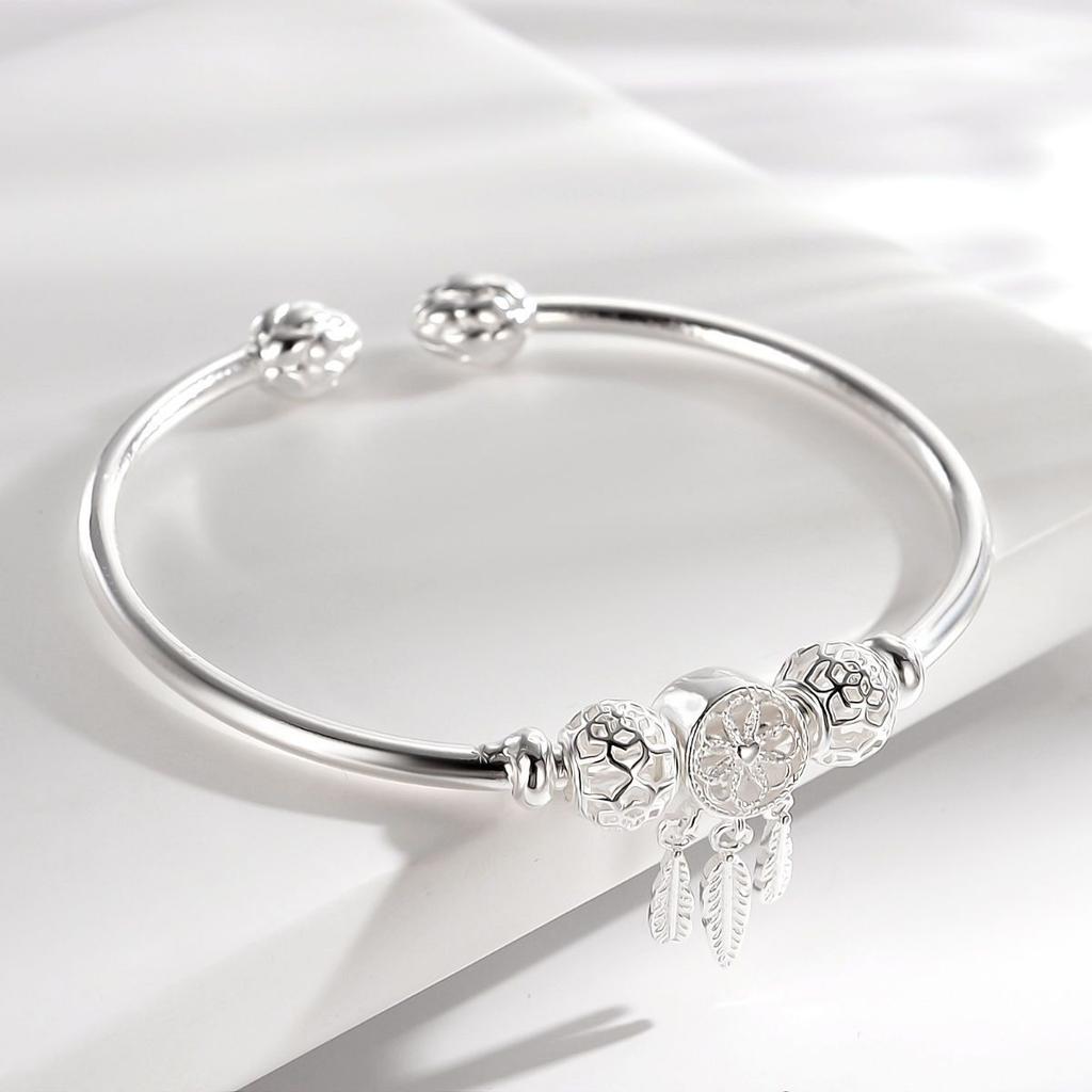 Silver-plated dreamcatcher bracelet for women, young style, trendy, versatile, forest-themed, open design, fresh and elegant ins Silver jewelry