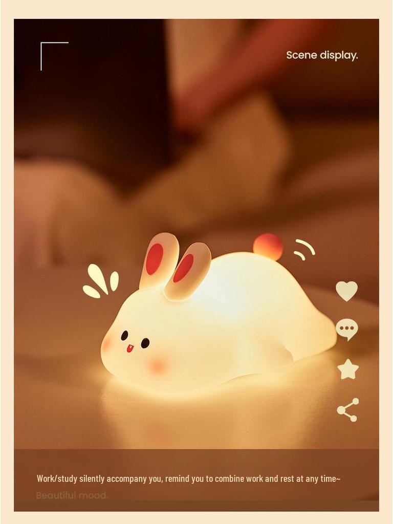 Large Face Rabbit Night Light with Voice Control and Timer - Soft, Colorful, Cute Sleep Aid Atmosphere Light