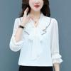 Женские весенне-осенние корейские черно-белые топы, женские офисные топы с длинными рукавами и воротником-бабочкой, шифоновая блузка