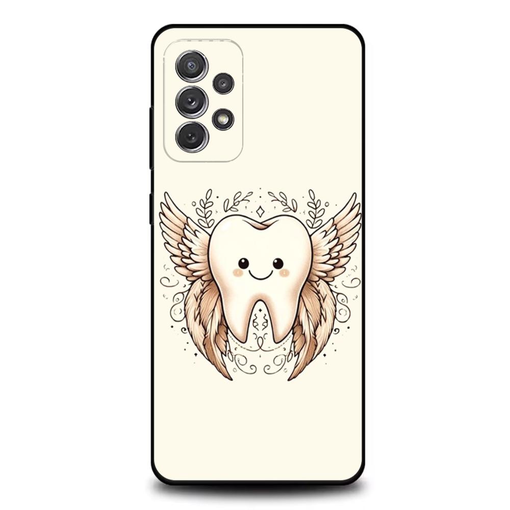 Зуб Зубы Смешной Стоматолог Чехол для Телефона Для Samsung S25,S24,S21,S22,S23,S30,Ultra,S20,Plus,Fe,Lite,Note,10,9,5G Черный Чехол
