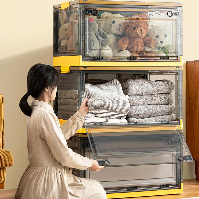 Складной ящик для хранения с крышкой и шкивами. Шкаф для хранения можно штабелировать.