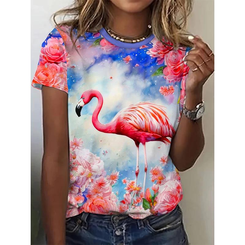 Женская футболка Animal Tie Dye Casual Short Sleeve Round Chew Regular Tops Daily Print Pink Summer
