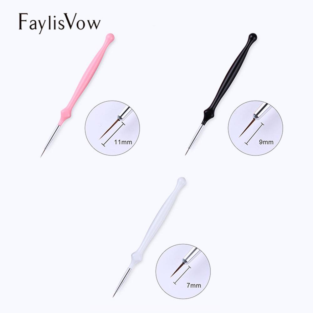 3 Pcs Nail Art Pen Brush Set Acrylic Handle Drawing Liner Detail Brushed Soft Manicure Brush Tool