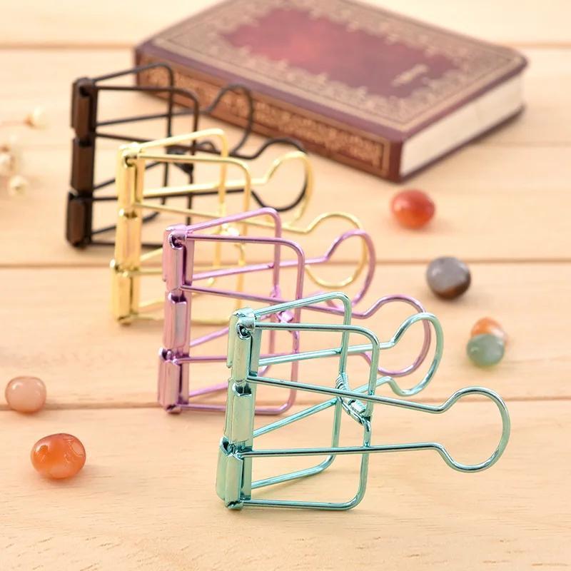 5Pcs Rose Gold Metal Binder Clips Office Binding Supplies Paper Documents School Accessories Kawaii Photo Decorative Bookmark