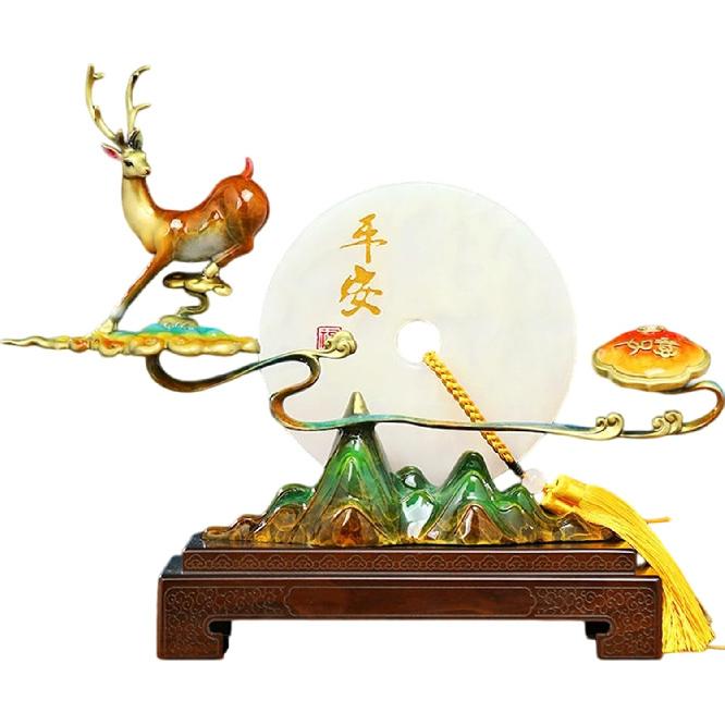 Exquisite Copper "Deer with Peace Buckle" Statue - New Chinese Style Feng Shui Decor for Good Luck & Harmony, Perfect Home or Office Ornament, Ideal