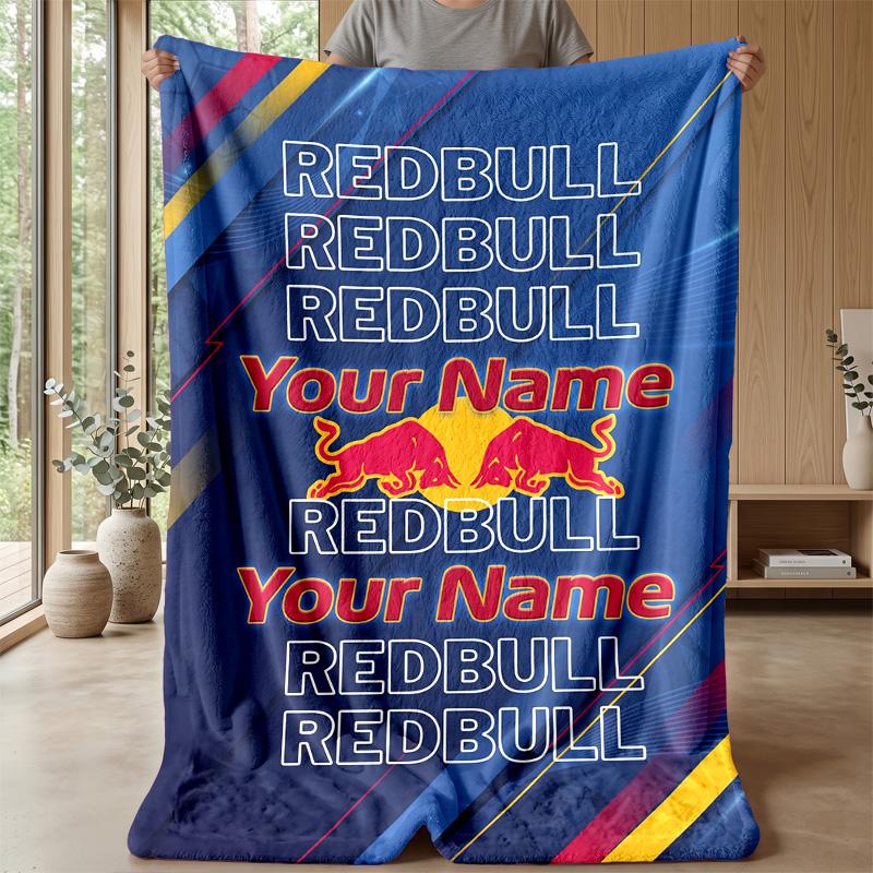 Red Bull Racing Custom Flannel Throw Blanket Print Your Name Text Soft Warm Blanket Holiday Present