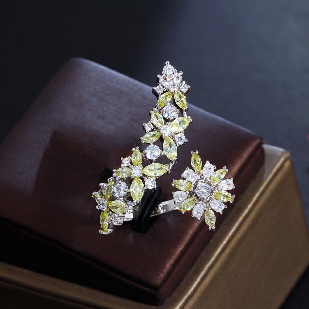 Ювелирные изделия CMM, блестящие кольца с кубическим цирконием, регулируемые цветочные кольца на большие пальцы для женщин