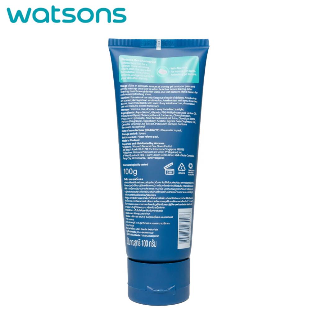 Watsons Гель для бритья для мужчин, на основе алоэ вера, дерматологически протестирован, гелевая текстура, 100 г.