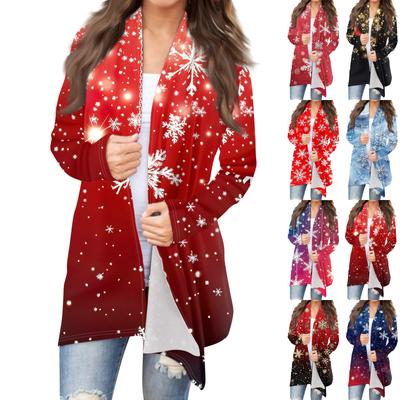 Женская мода повседневная рождественская принтованная куртка-кардиган средней длины