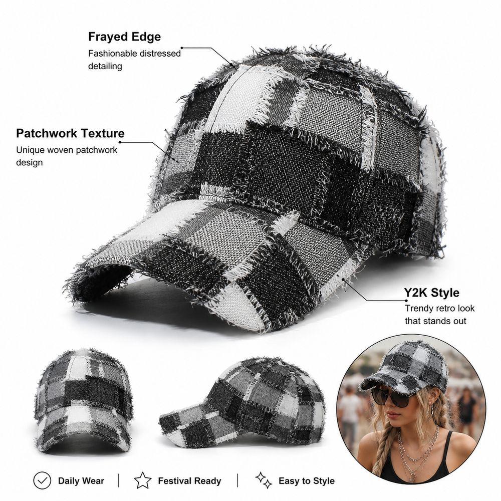 Frayed Edge Plaid Baseball Cap Adjustable Fit Sun Shading Cap Casual Baseball Hat Daily Wear