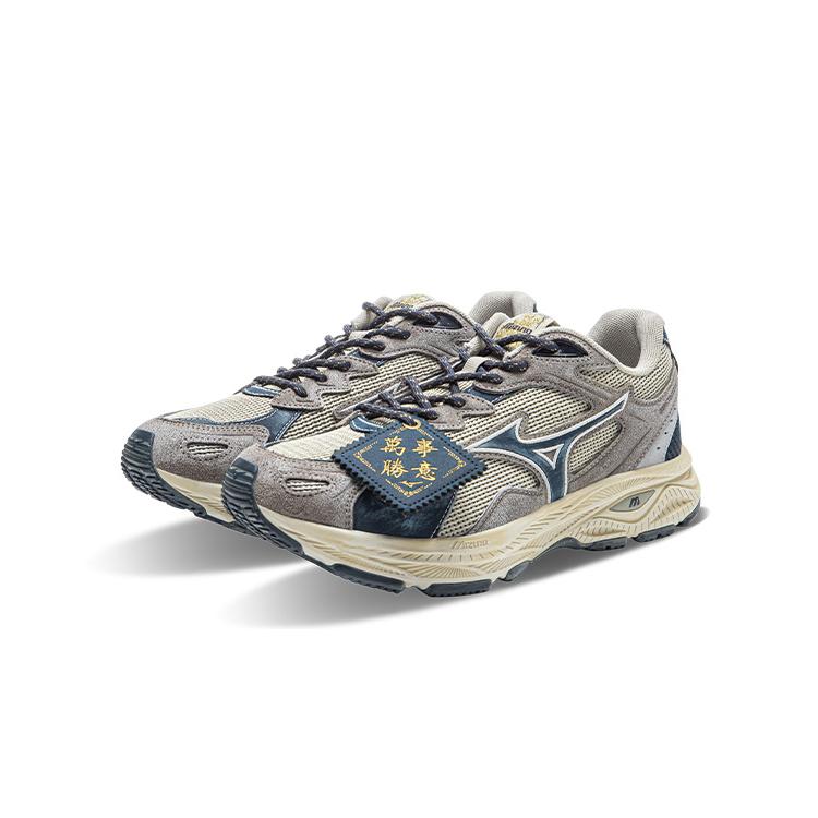 Mizuno Износостойкие кроссовки Racer S с низким верхом, унисекс, серые/синие, коробка CNY, состаренные, Mizuno D1GH223527