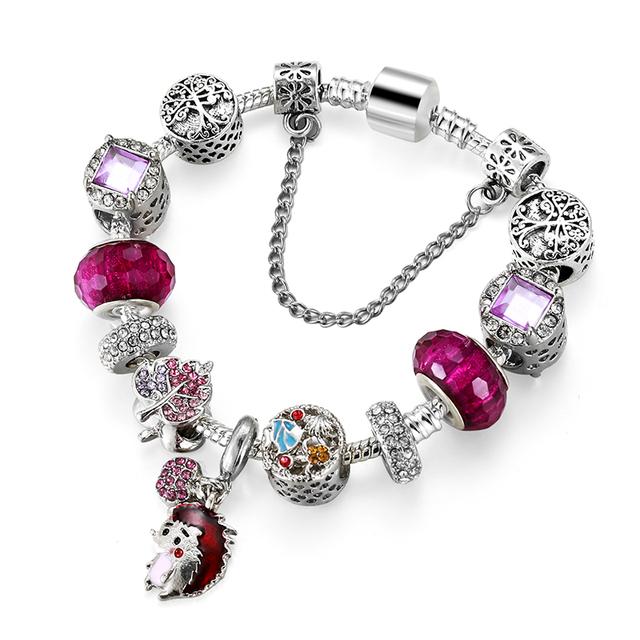 Модные старинные посеребренные браслеты Pa и браслеты с подвесками в виде хрустальных сердец, браслет для женщин, оригинальные ювелирные изделия своими руками, подарок
