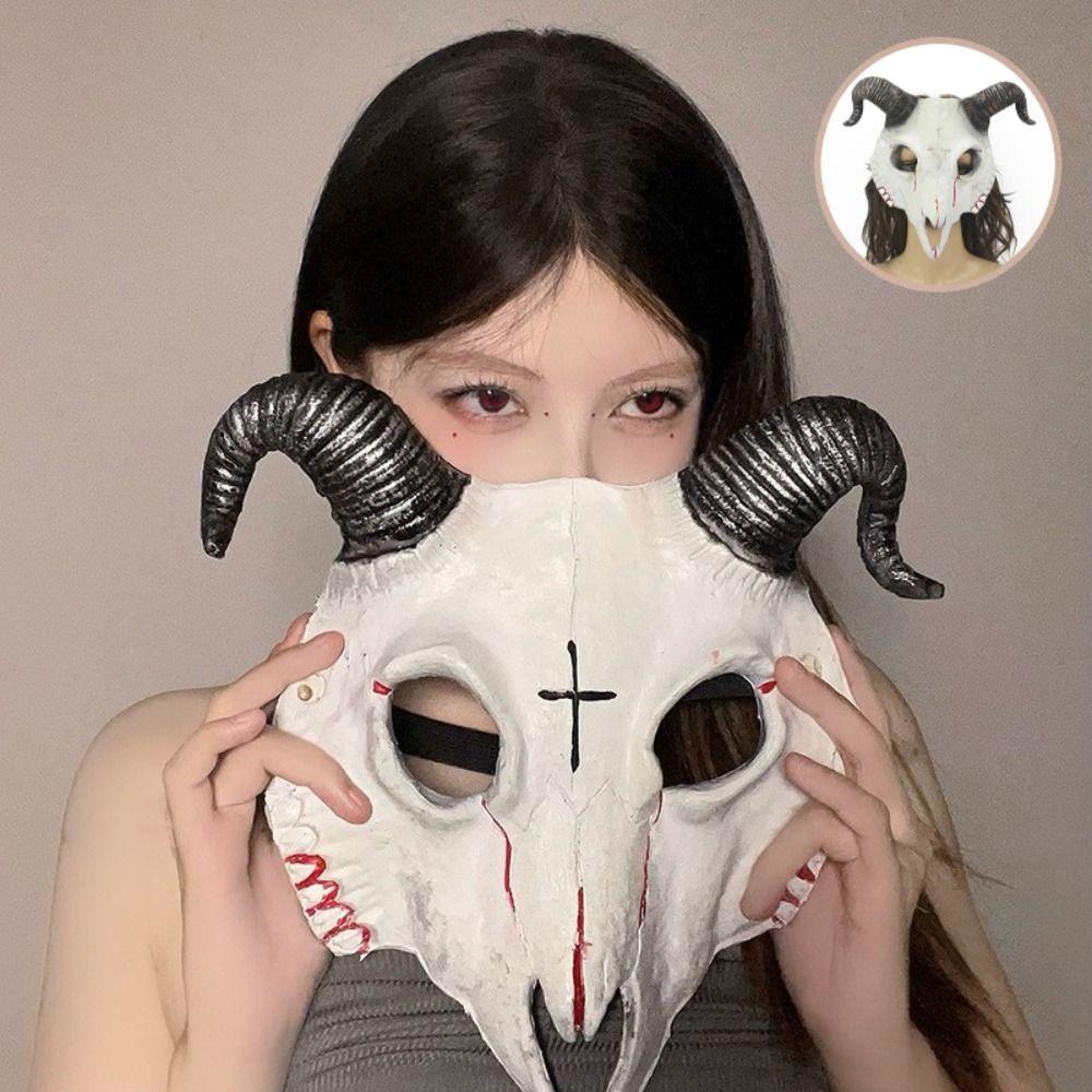 Antelope Halloween Bloody Skull Mask PU Leather Goat Horn Mask Creative Halloween Mask  Women Men