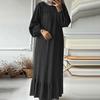 Women Robe Dress Crew Neck Long Puff Sleeves Pure Color Plus Size Patchwork Straight Pullover Casual Middle East Area Traditional Clothes Maxi Dress
