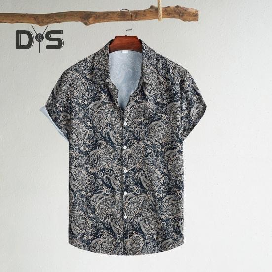 Мужская летняя пляжная рубашка с цветочным принтом и лацканами, свободный мягкий однобортный нагрудный карман с короткими рукавами, гавайский топ средней длины для отпуска