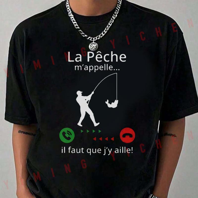 Funny French Fishing Graphic Motorcycle T-Shirt Men Hip Hop Streetwear Unisex Casual Fashionabl