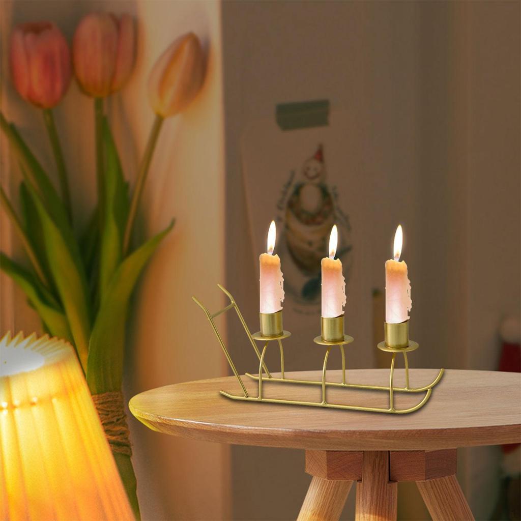 3 Arm Candelabra Candle Holder for Home And Events, Sled Shape Design
