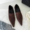 Весна 2025 Французский Ретро Натуральная Кожа Заостренный Носок Низкий Каблук Слипоны Каблуки-рюмочки для Женщин