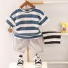 "Boys' 2023 Summer Striped Short-Sleeve Two-Piece Suit - Korean Style Trendy Casual Outfit"