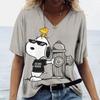 Женские футболки Disney Snoopy 3D-принт Новые V-образный вырез Короткий рукав Летние Повседневная Женская одежда Харадзюку Y2K Хип-хоп Одежда