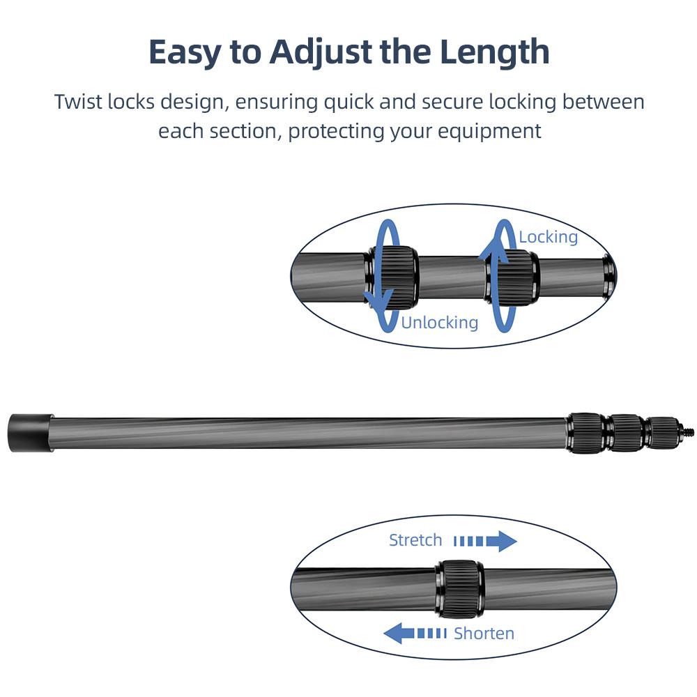 Ручка для портативного микрофона, 4-секционная выдвижная штанга для микрофона, штанга из углеродного волокна для микрофонов