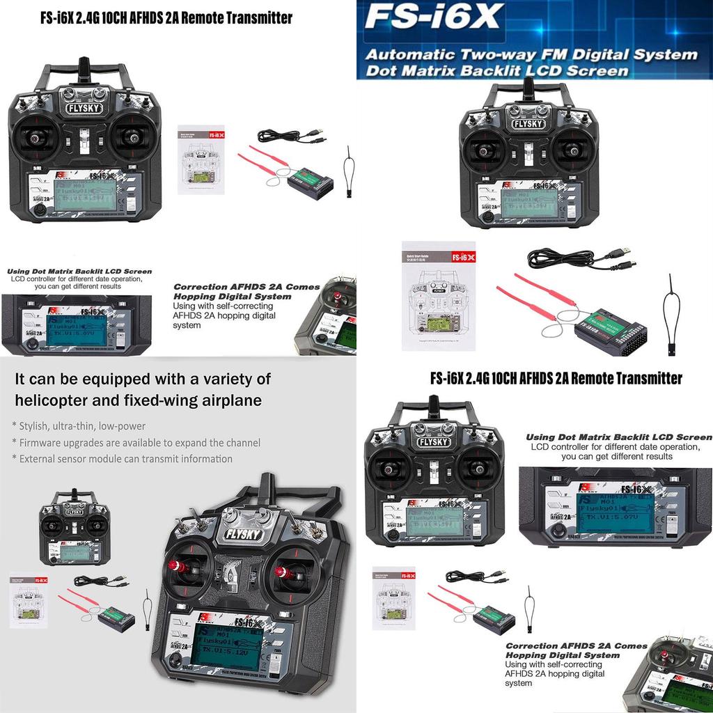 Fs-i6x 10-канальный пульт дистанционного управления для самолета с фиксированным крылом, планера и многоосевого самолета I6x+ia10b)