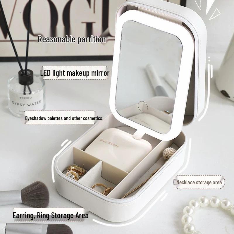 Foldable Jewelry Box with LED Makeup Mirror: Portable, Multifunctional Travel Organizer