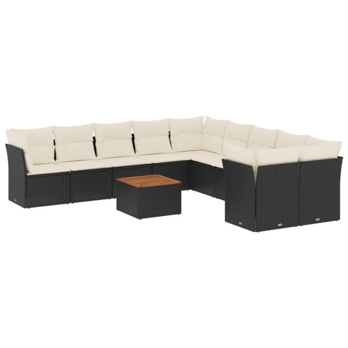 VidaXL Salon de Jardin avec Coussins 11 pcs, Canapés de Terrasse, Ensemble de Meubles de Patio, Mobilier d'Extérieur, Noir 3223851