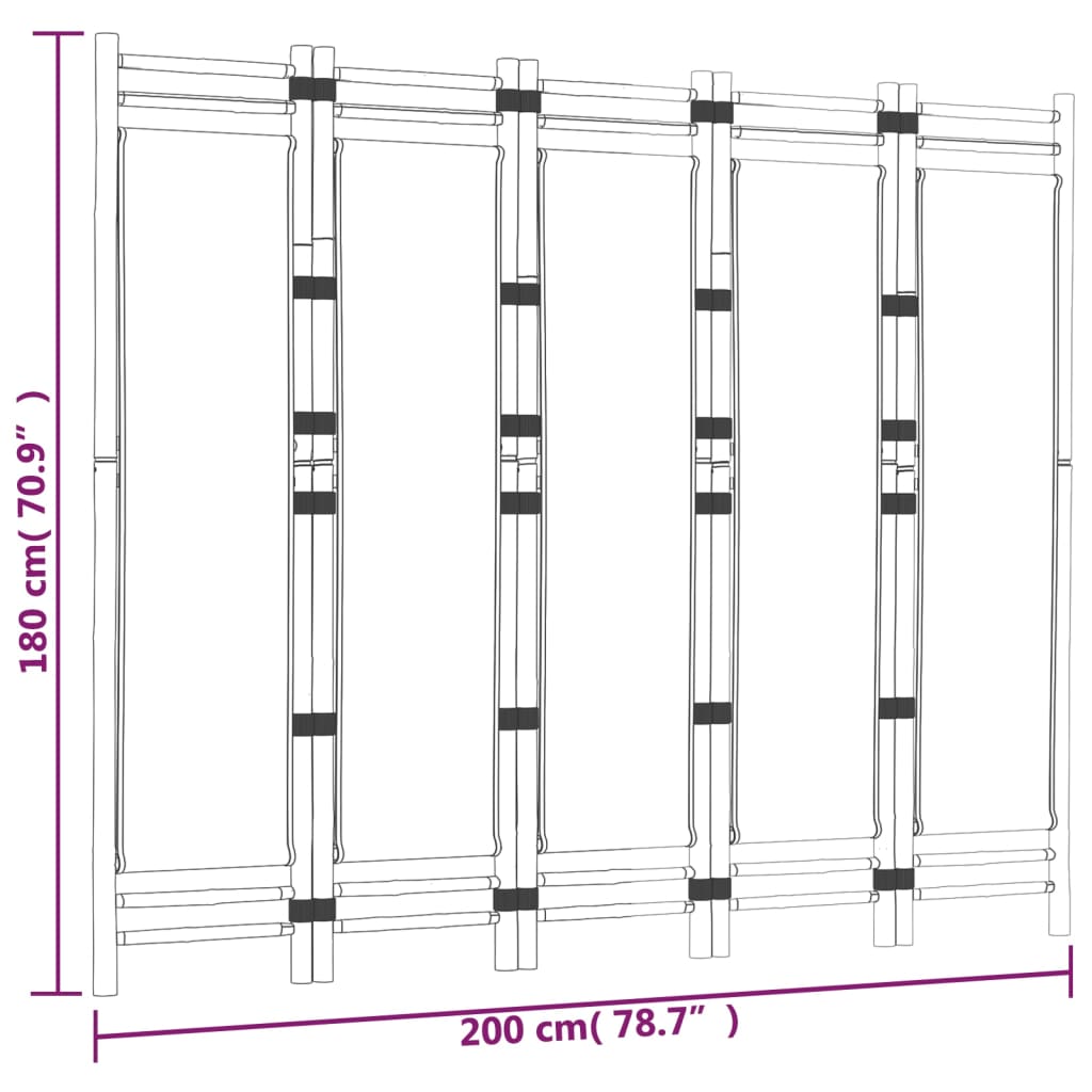 5 Piece Foldable Room Divider 200 cm Bamboo and Canvas