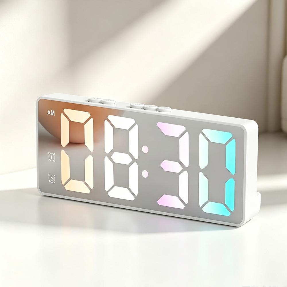 Mute Electronic Table Clock, Voice Activated Dual Alarm Clock, 12/24 Hour & Temperature Display for Student Use