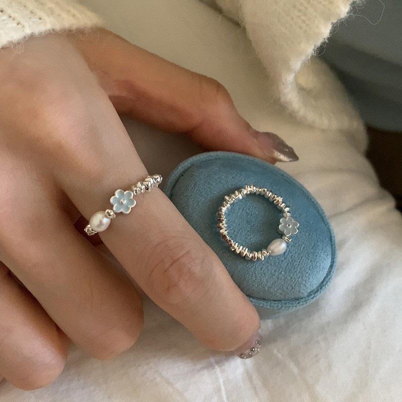 Синее жемчужное кольцо неправильной формы с глазурью-подтеком для женщин, с серебряным покрытием S925, роскошное модное кольцо-заявление