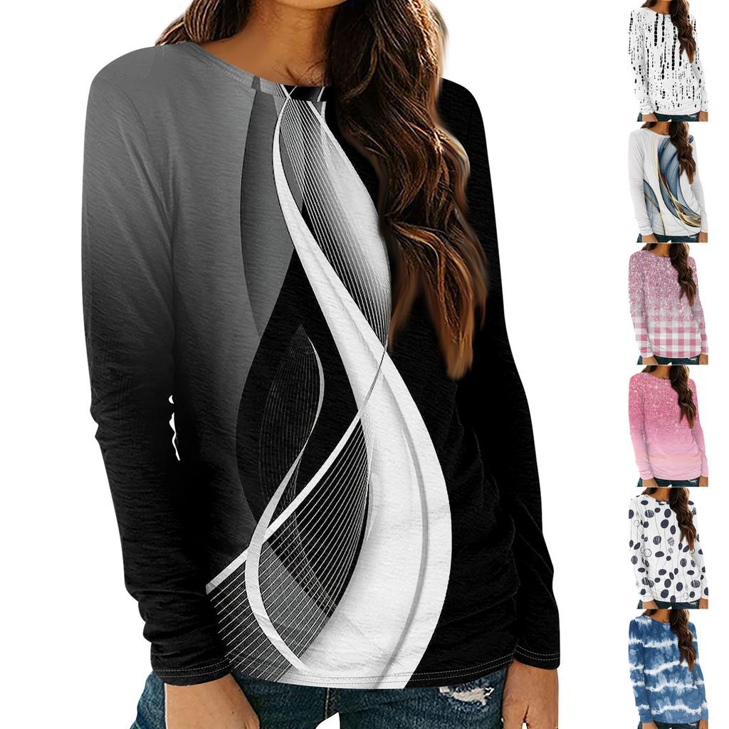 Womens Long Sleeve Round Neck Shirts Basic Tee Casual Top Fall Trendy Tunic Outfits Fitted T Shirts