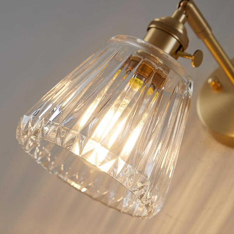 Nordic modern simple light luxury brass glass wall lamp Japanese retro living room bedroom headboard bathroom mirror headlight
