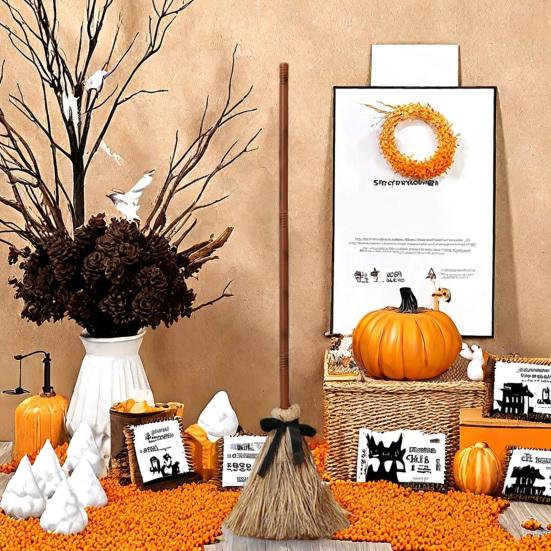 Halloween Floating Broom 43.5 Inches Tall Magical Animated Witch Broomstick Sound Touch Activated Haunted Dancing Broom for Party Home Floor Decor