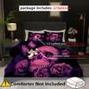 Violet Rose Golden Skull Pattern 3D Print Duvet Cover Halloween Gothic Style Bedding Set With Pillowcase Polyester Quilt Cover