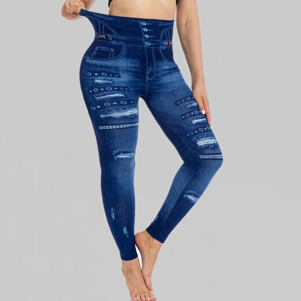 Большие размеры с высокой талией, рваные узкие брюки для женщин, весенние повседневные принты, узкие леггинсы для йоги, спортивные штаны