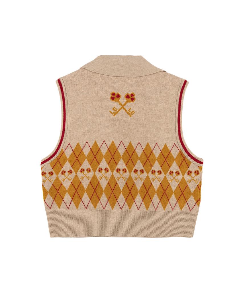 Lesonnet Logo And Argyle Knit Vest Beige