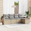 5-piece Garden Sofa Set with Beige Poly Rattan Cushions, 2-seater Garden Sofa with Storage 3354669
