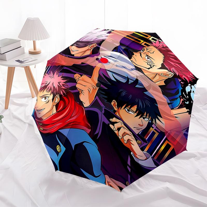 1pc Jujutsu Kaisen Characters Auto Open Close Umbrella Portable 3-Fold Design with 8-Bone Iron Frame, Outdoor Umbrella for Fans, Travelers, Daily Use,
