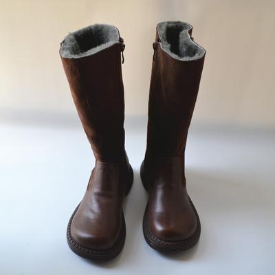 Модные высокие сапоги из овчины и коровьей кожи, зимние нескользящие женские сапоги, длинные сапоги, кожаные рыцарские сапоги, сапоги для верховой езды высокого качества