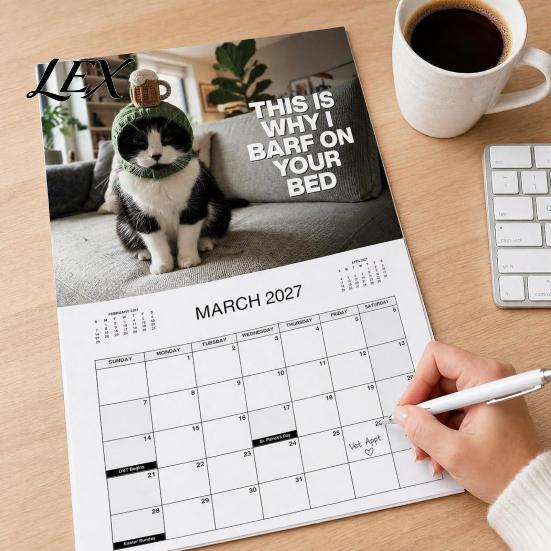 Creative Cat Gift for Her 2027 Wall Calendar, January - December 2027, Funny Calendar School Office 12 Months Hanging Planner Home Decor Humorous
