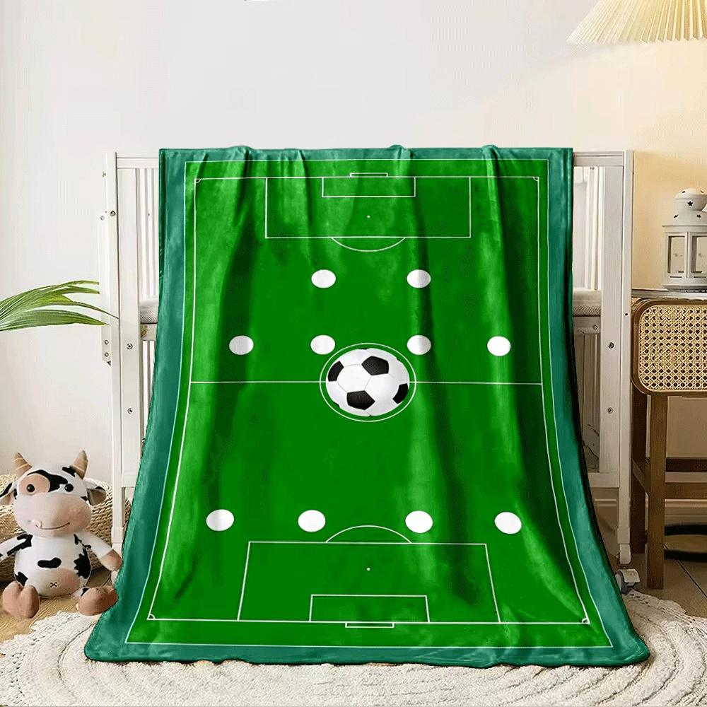 Soccer field layout with player positions and a ball in the center circle. for all seasons blanket lunch break throw gift