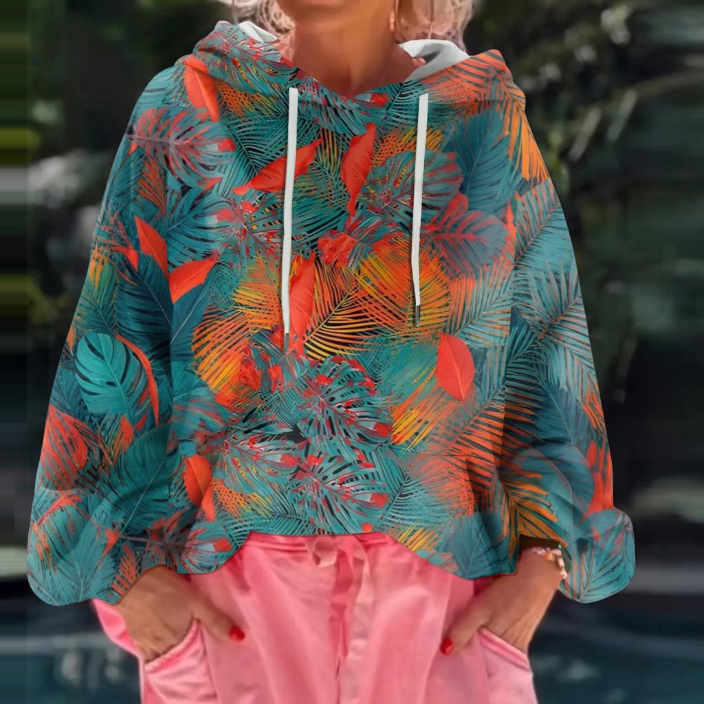 Женский худи свободного кроя с цветочным принтом и длинными рукавами