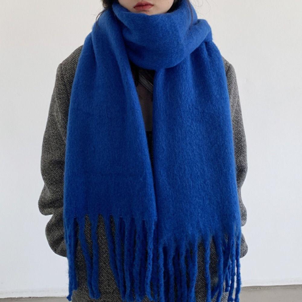 Warm Winter Cashmere Scarf Solid Color Wrap Shawls New Long Tassel Scarves Women