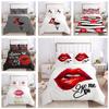 3D Couple Home Bedding Set Kissing Lip Pattern Quilt Cover and Pillow Cover Bedding Set AU/EU/US Full Size Home Decoration