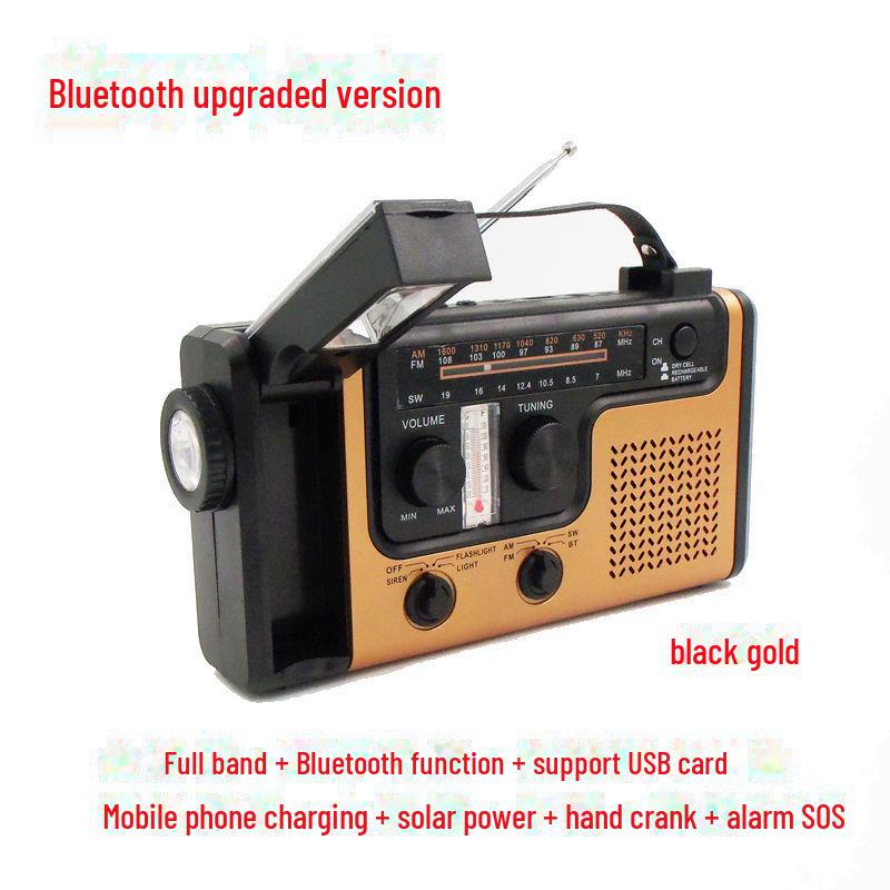 Радиоприемник на солнечных батареях с ручным приводом и фонариком для пожилых людей